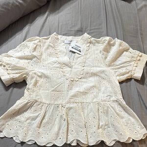 Eyelet Peplum Blouse in Ivory